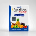 Apcalis-sx oral jelly 20 mg – čelní pohled na krabičku se 7 gelovými sáčky
