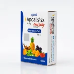 Apcalis-sx oral jelly 20 mg – boční pohled na krabičku se 7 gelovými sáčky