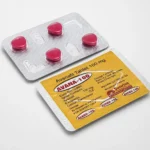 Avana 100 mg – přední a zadní strana blistru se čtyřmi červenými tabletami