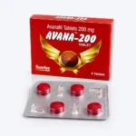 Avana 200 mg – krabička a blistr se čtyřmi červenými tabletami