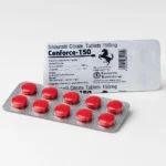 Cenforce 150 mg – přední a zadní strana blistru s červenými tabletami