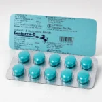 Cenforce-D 160 mg – přední a zadní strana blistru s tyrkysovými tabletami