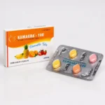 Kamagra 100 mg Chewable tabs – krabička a blistr čtyř barevných žvýkacích tablet