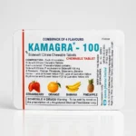 Kamagra 100 mg Chewable tabs – zadní strana blistru s přehledem příchutí