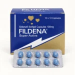 Fildena Super Active 100 mg – krabička a blistr s deseti modrými měkkými kapslemi