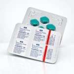 Kamagra 100 mg – přední a zadní strana blistru se zelenými tabletami