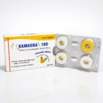 Kamagra cukříky Polo 100 mg - Ananas a Máta – krabička a blistr žvýkacích tablet s ovocným motivem