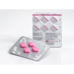 Lovegra 100 mg – přední a zadní strana blistru se čtyřmi růžovými tabletami