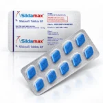 Sildamax 100 mg – potištěný obal a blistr s deseti modrými tabletami