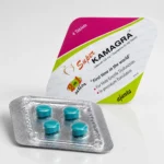 Super Kamagra 160 mg – přední a zadní pohled na blistr tyrkysových tablet