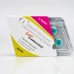 Super Kamagra 160 mg – krabička a blistr se čtyřmi tyrkysovými tabletami