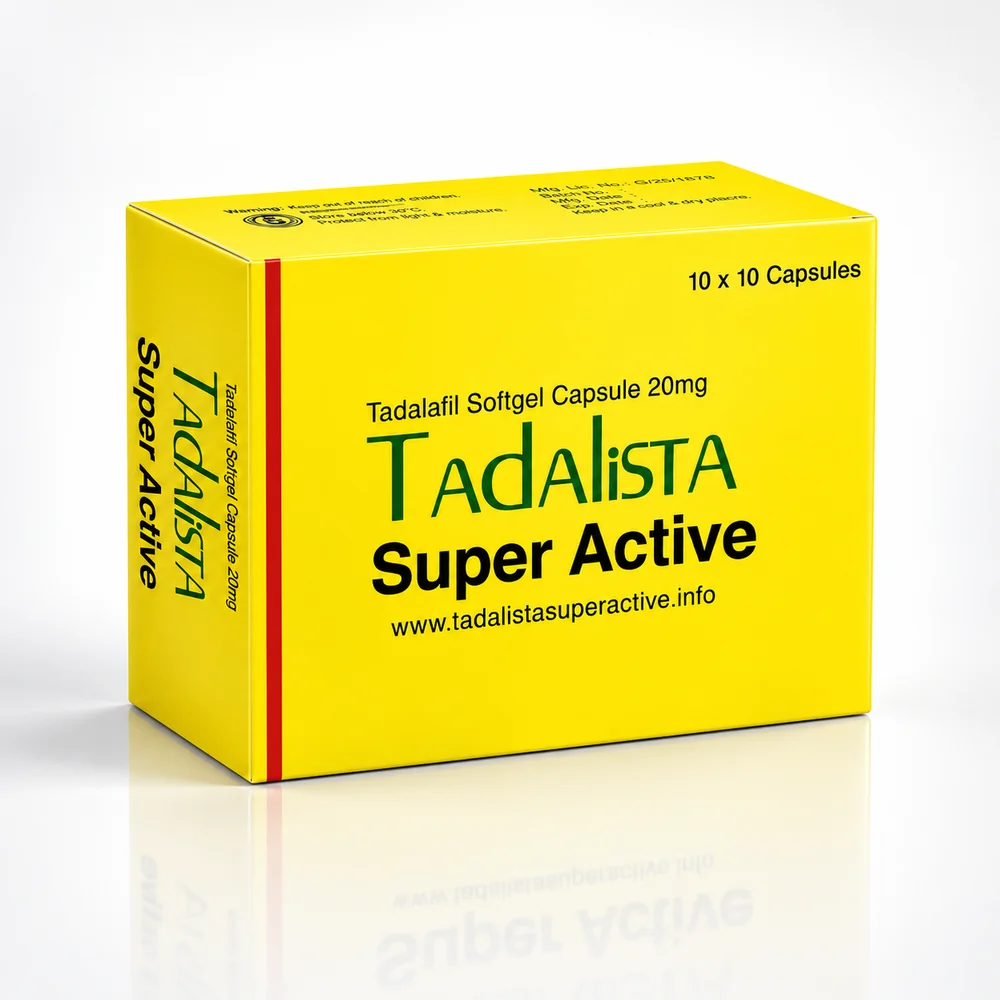 Tadalista Super Active 20 mg – samostatná žlutozelená krabička měkkých kapslí