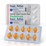 Tadalista Super Active 20 mg – přední a zadní strana blistru s oranžovými kapslemi