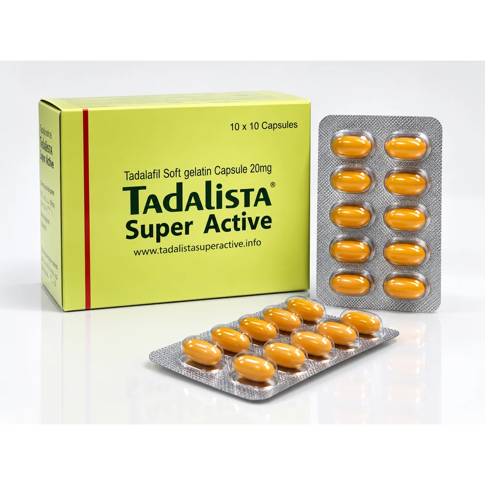 Tadalista Super Active 20 mg – krabička a blistr s deseti oranžovými kapslemi