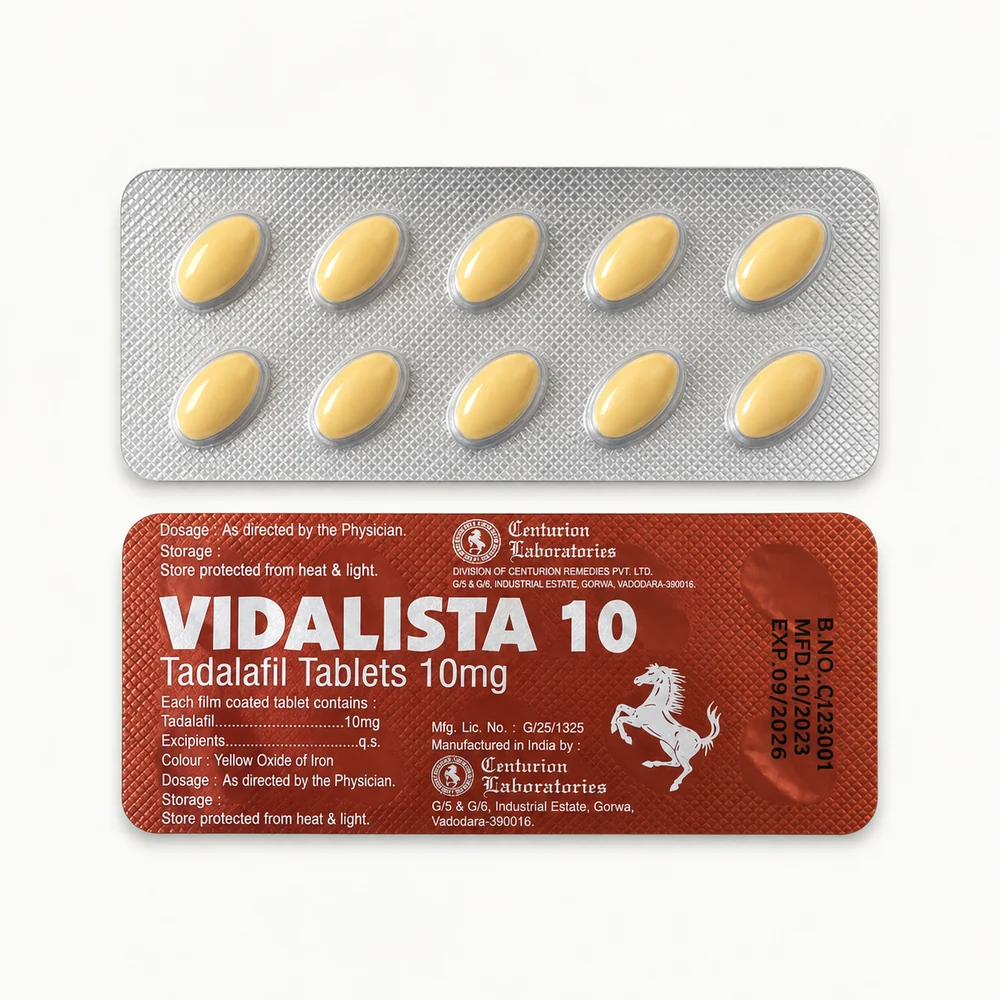 Vidalista 10 mg – přední a zadní strana blistru Vidalista 10