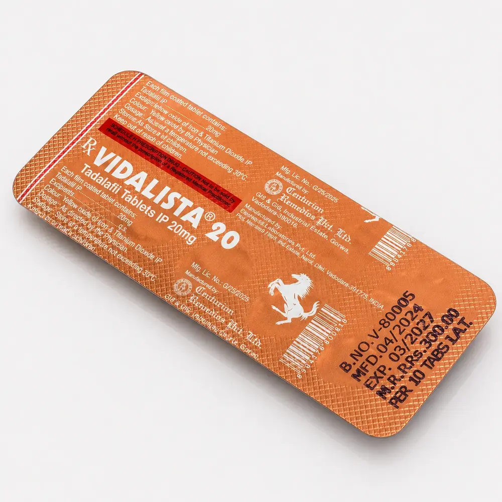 Vidalista 20 mg – zadní strana měděného blistru Vidalista 20