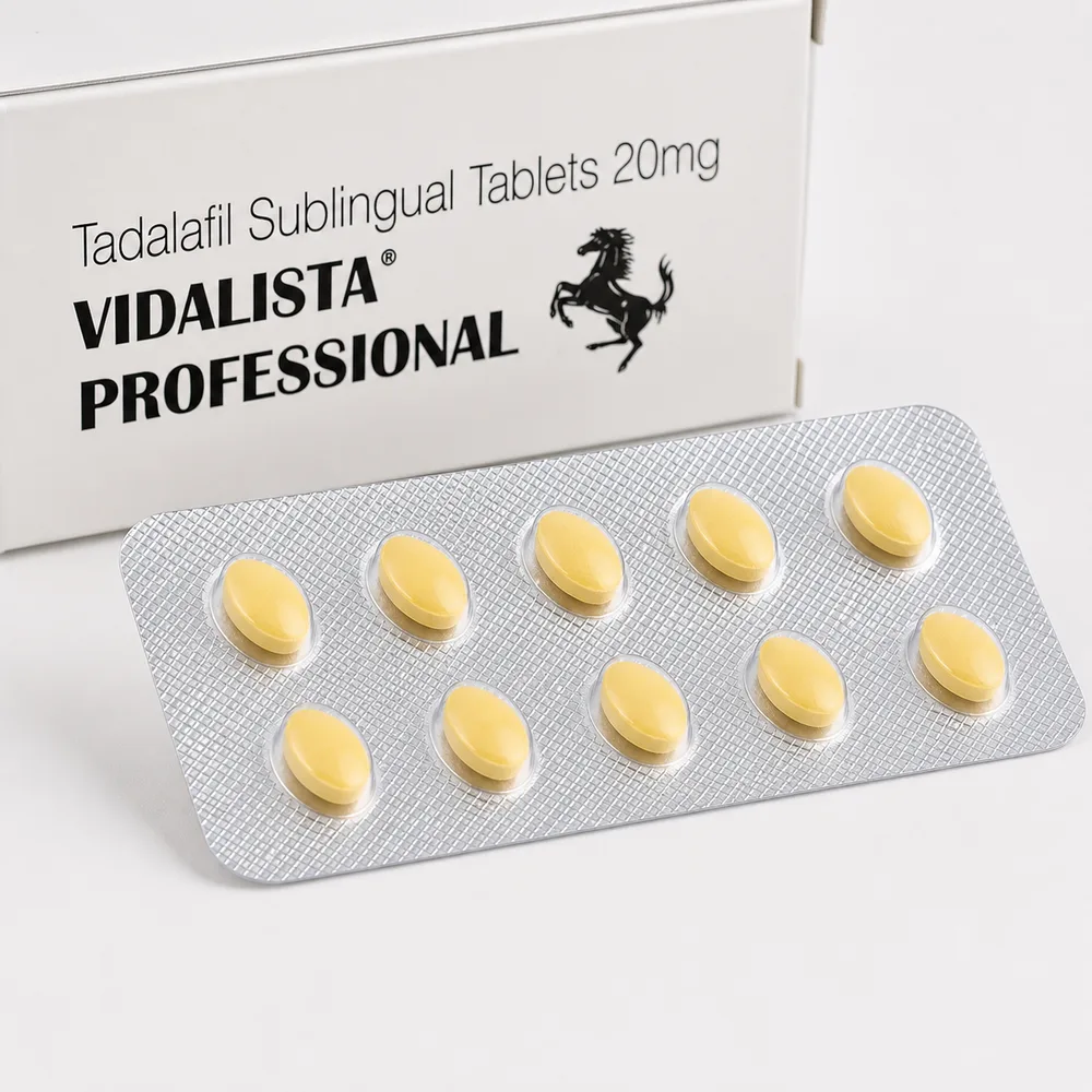 Vidalista Professional 20 mg – detail blistru s deseti žlutými sublingválními tabletami