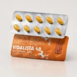 Vidalista 40 mg – přední a zadní strana blistrů se žlutými tabletami