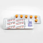 Valif 20 mg – přední a zadní strana blistru s oranžovými tabletami