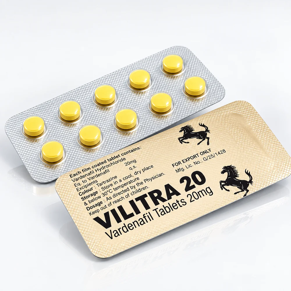 Vilitra 20 mg – přední a zadní strana blistru Vilitra 20