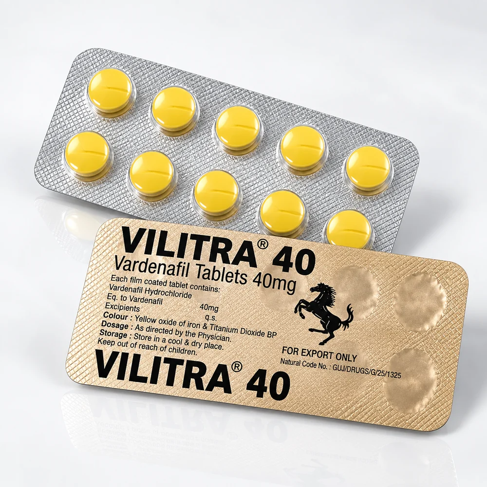 Vilitra 40 mg – přední a zadní strana blistru Vilitra 40